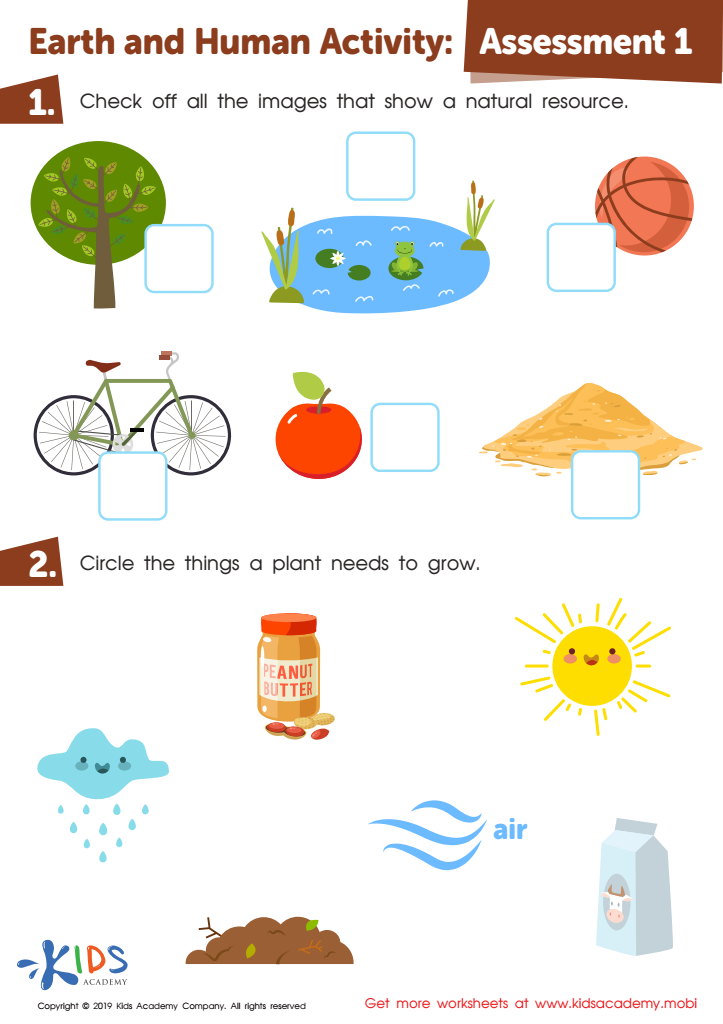 Worksheet with natural resource and plant growth pictures