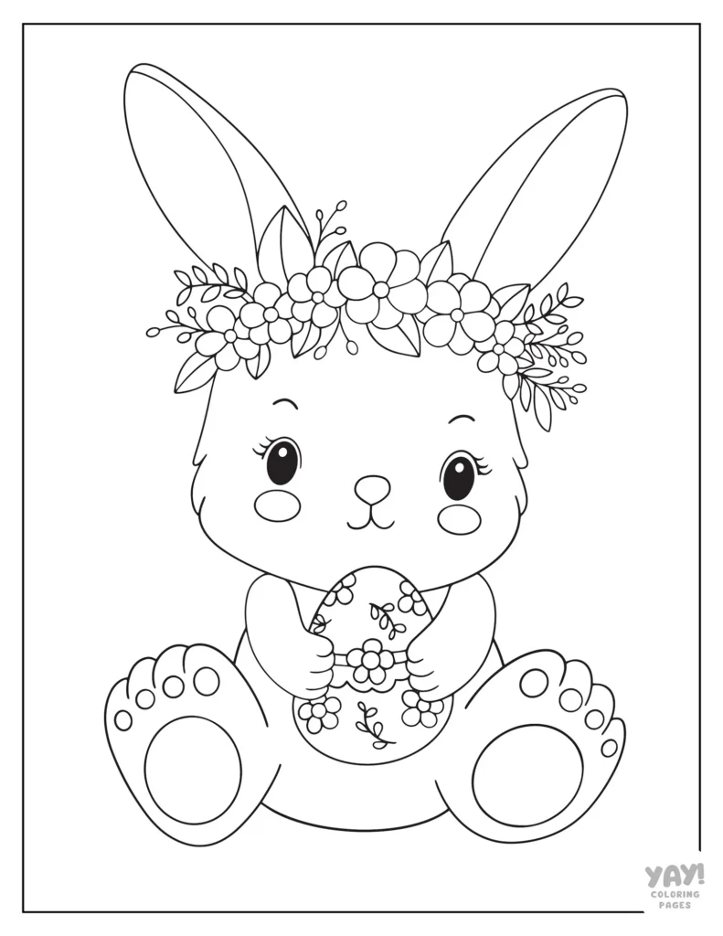 Cute bunny holding decorated Easter egg illustration