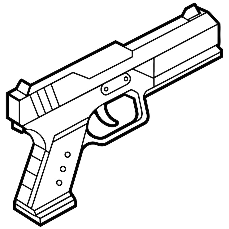 Black outline drawing of a handgun on white background