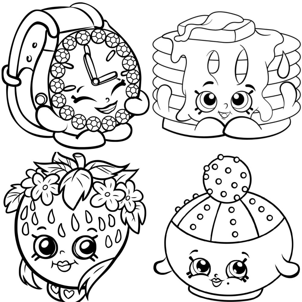 Four cartoon dessert characters on white background