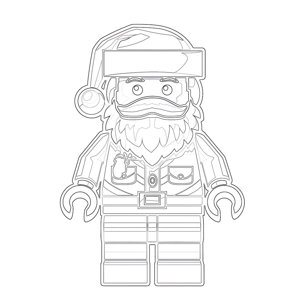 Outlined Lego Santa figure on white background
