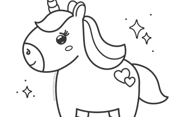 Cute cartoon unicorn with hearts and sparkles