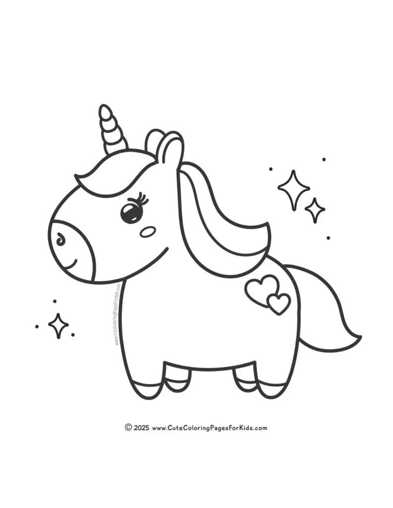 Cute cartoon unicorn with hearts and sparkles