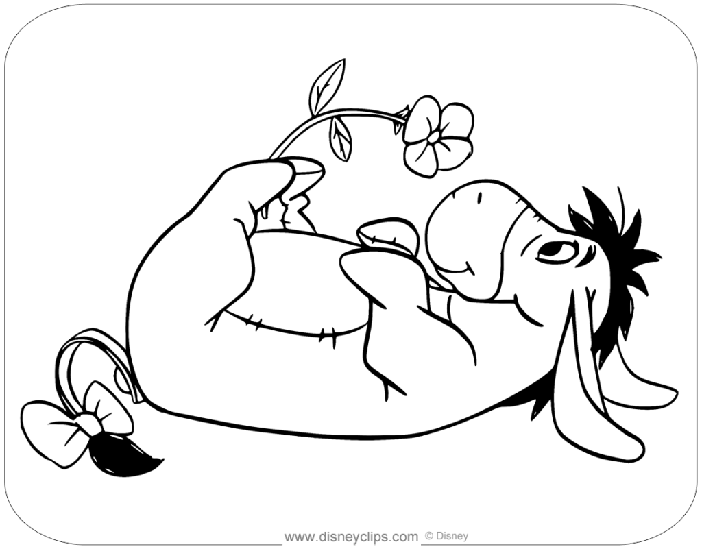Cartoon donkey lying on back with flower