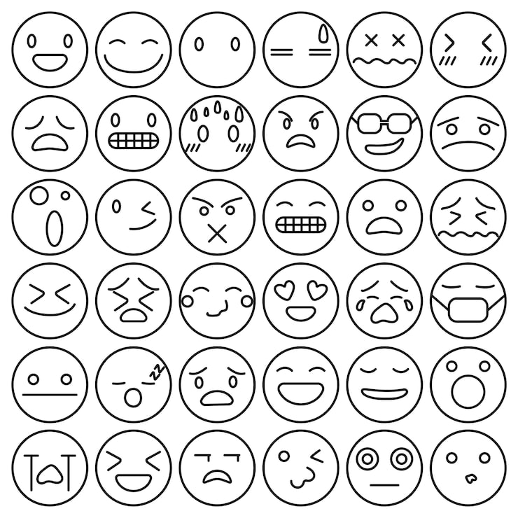 Grid of simple cartoon facial expressions in circles