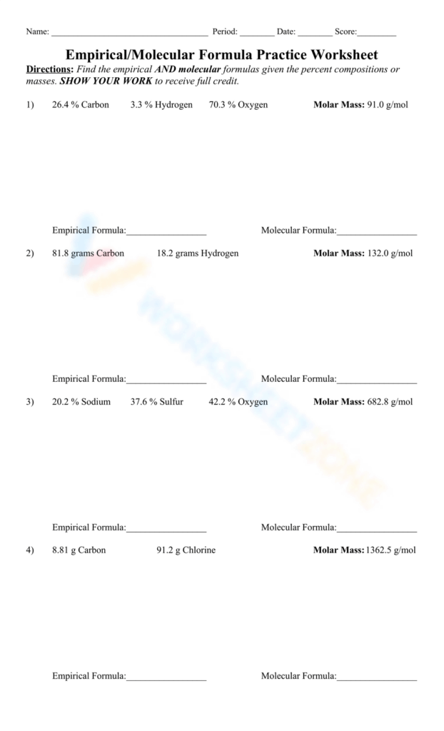 Empirical and molecular formula practice worksheet page