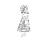 Black-and-white cartoon girl in floral dress