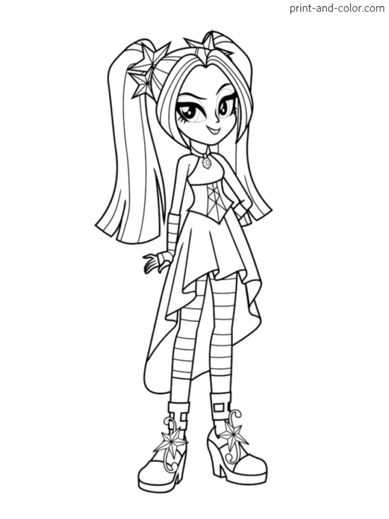 Cartoon girl in dress with pigtails and striped stockings
