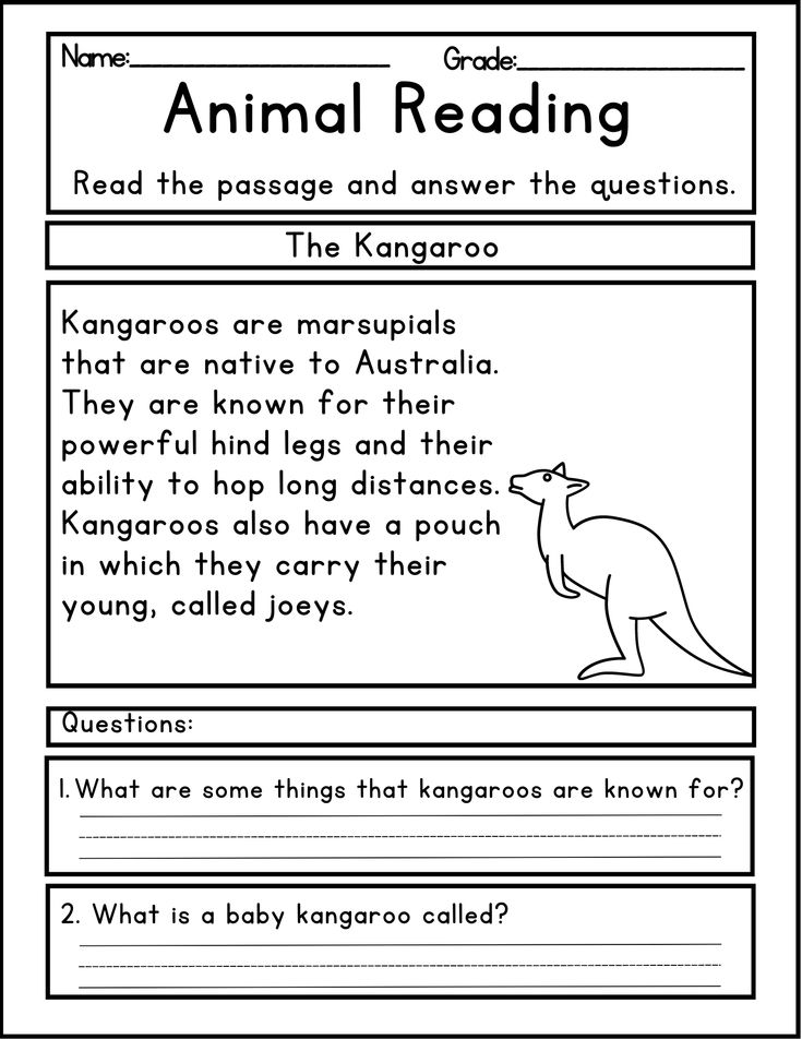 Kangaroo reading worksheet with questions and lines