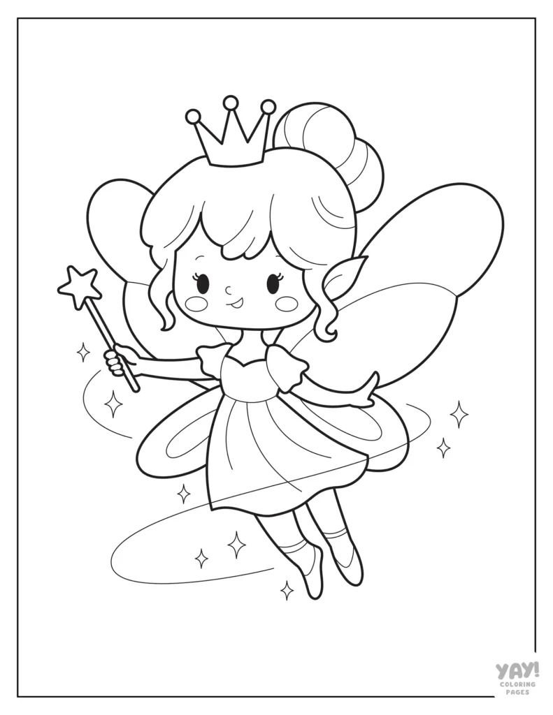 Cute fairy girl with crown and wand illustration