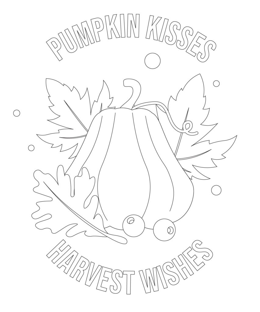 Pumpkin surrounded by leaves with harvest wishes text