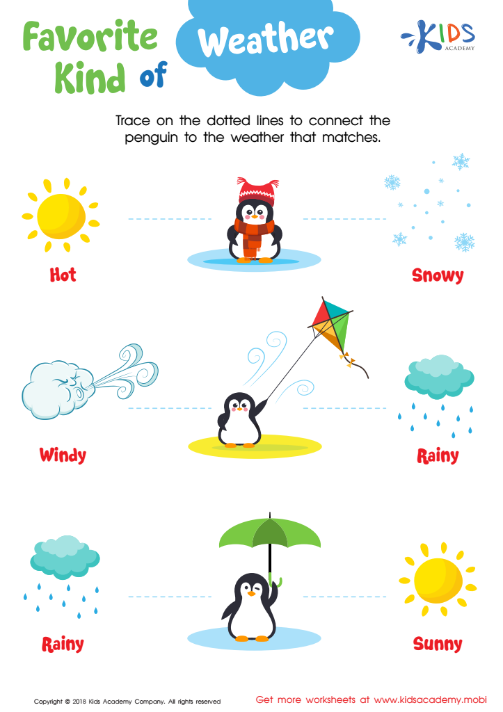Weather worksheet with penguins and weather icons