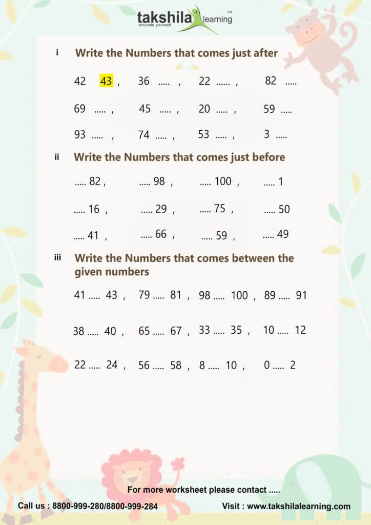 Children’s numbers worksheet with animal border decorations