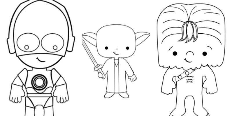 Three cartoon character coloring pages on white background