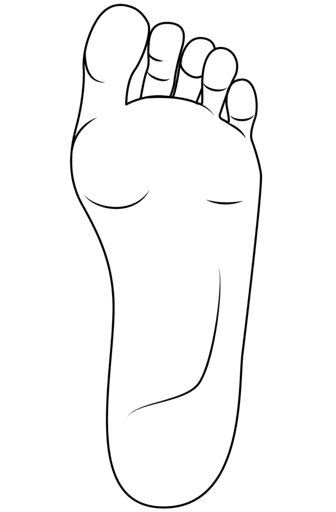 Black outline of a human foot sole upward