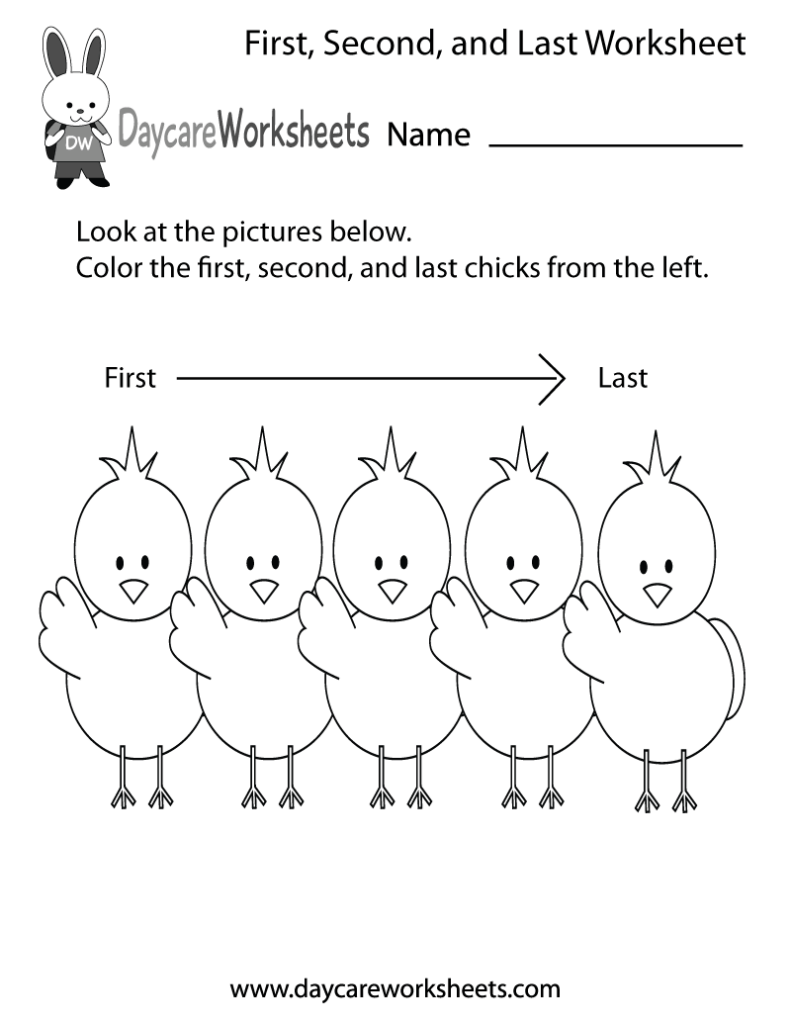 Chick ordering worksheet with five cartoon chicks