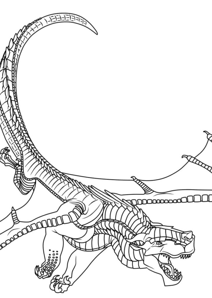 Black-and-white line drawing of a winged dragon