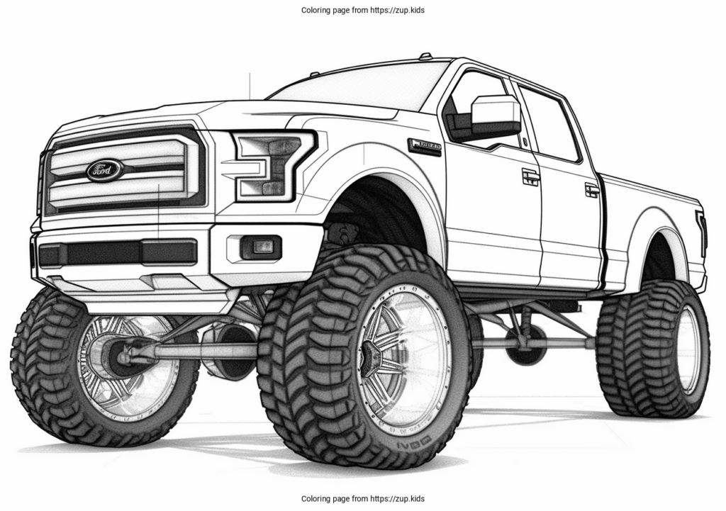 Lifted pickup truck coloring page illustration