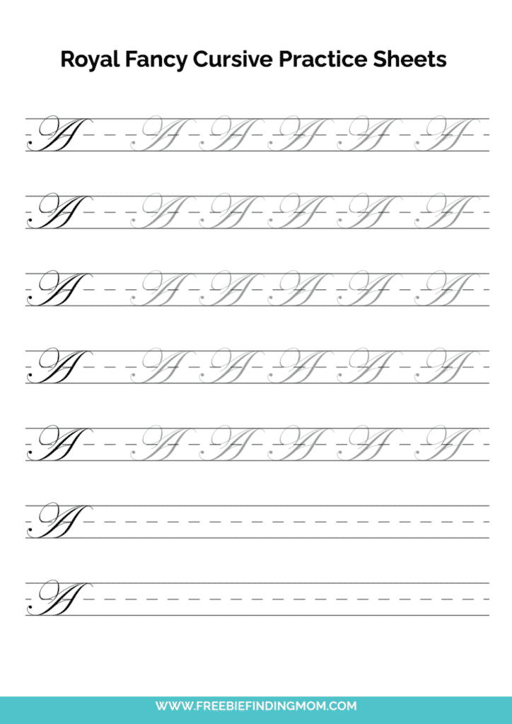 Cursive practice worksheet with letter A rows
