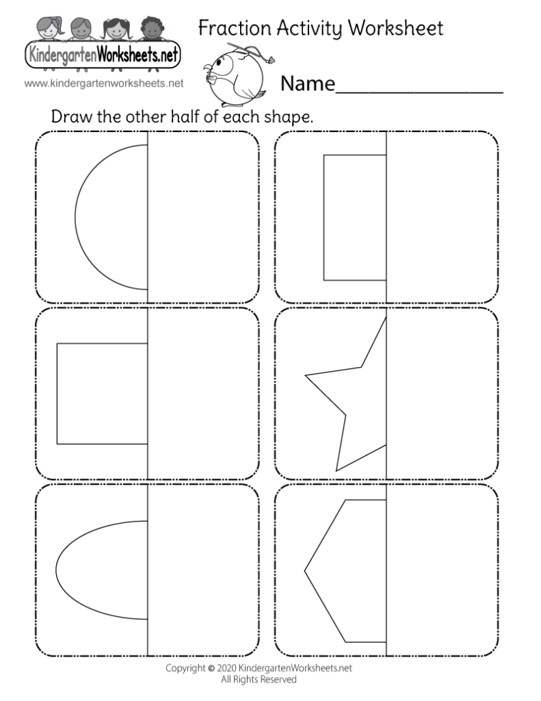 Fraction activity worksheet with partial shapes to complete