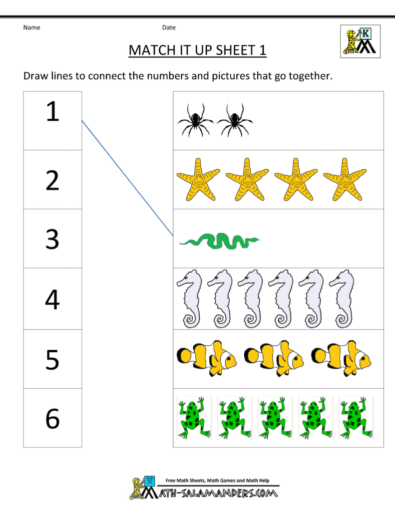 Left column 1–6; right rows show spiders, starfish, snake, seahorses, clownfish, frogs.