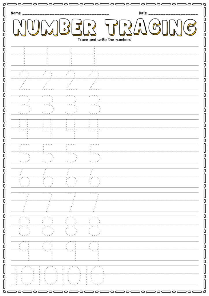 Number tracing worksheet with dotted digits 1-10