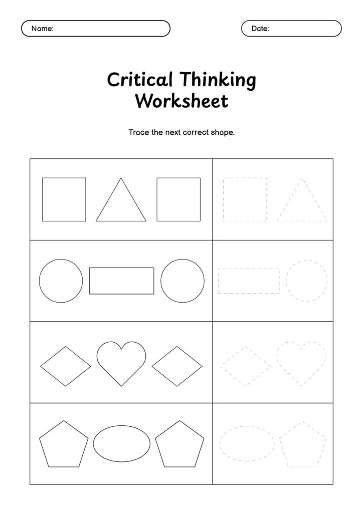 Critical thinking worksheet with shape-tracing patterns