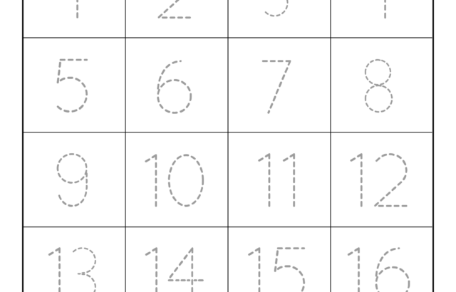 Number tracing worksheet with numbers 1 through 20