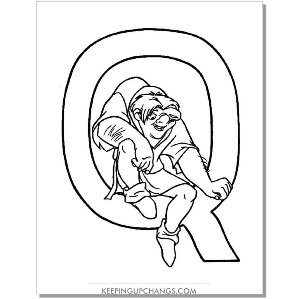Black-and-white cartoon of Quasimodo inside letter O