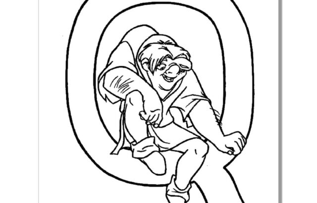 Black-and-white cartoon of Quasimodo inside letter O