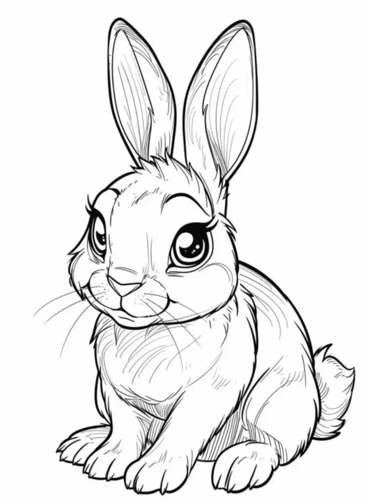 Black-and-white drawing of a sitting rabbit