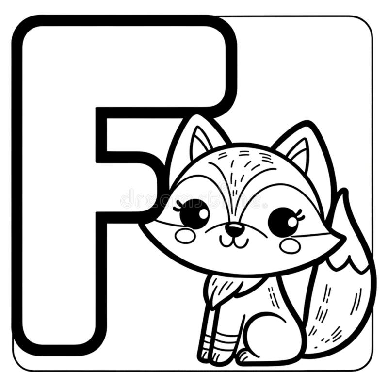 Letter F with cartoon fox illustration