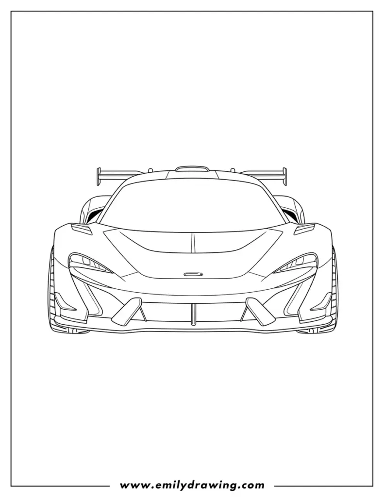 Front view of a sports car coloring page