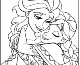 Line drawing of two smiling women hugging closely