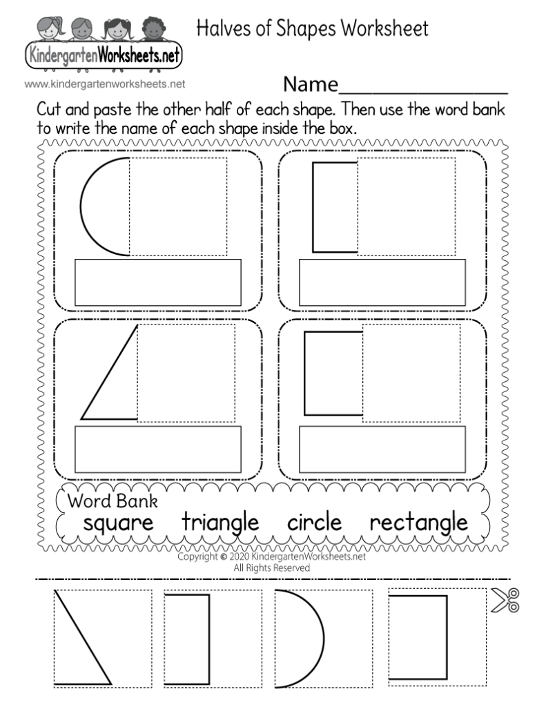Shape worksheet with partial shapes and word bank