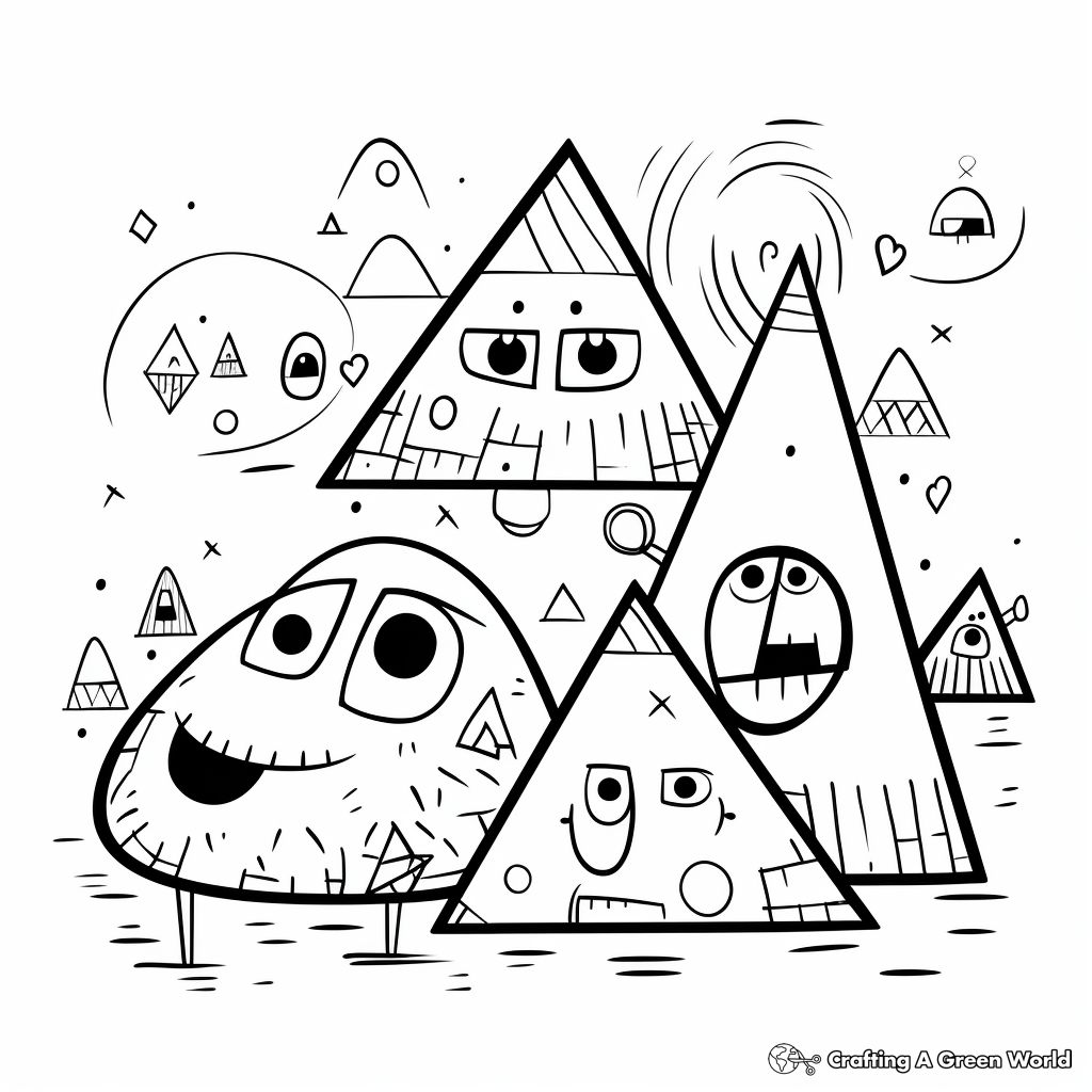 Cartoon faces inside geometric shapes on white background