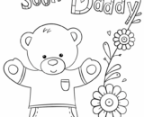 Coloring page with bear and “Get Well Soon Daddy” text