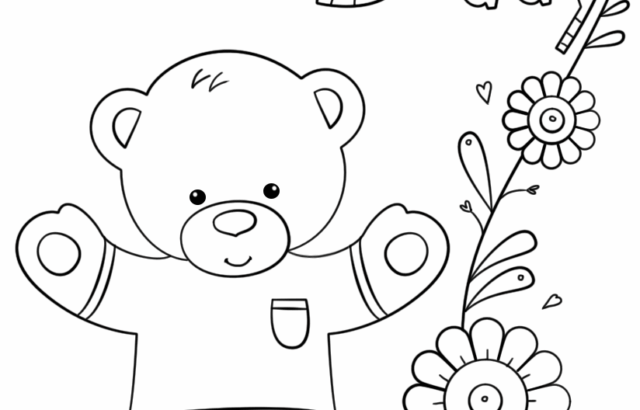 Coloring page with bear and “Get Well Soon Daddy” text