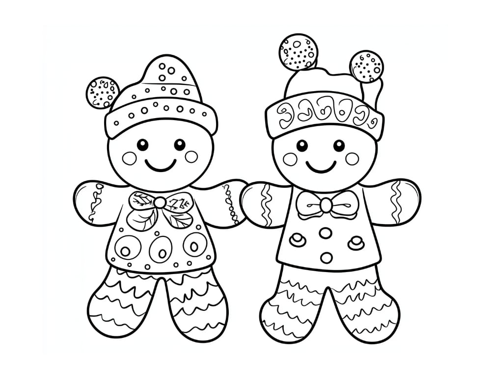 Two decorated gingerbread figures on white background