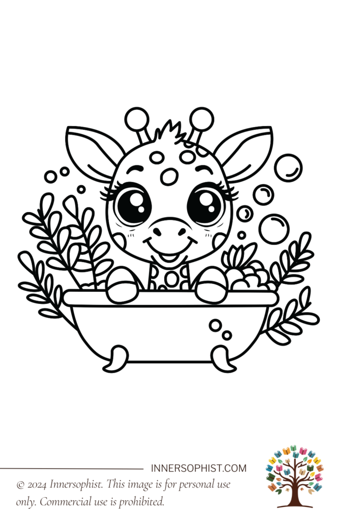 Cute baby giraffe peeking from a flower pot