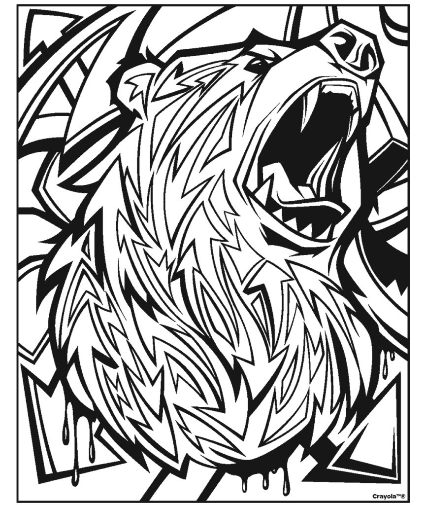 Black and white roaring tiger coloring page