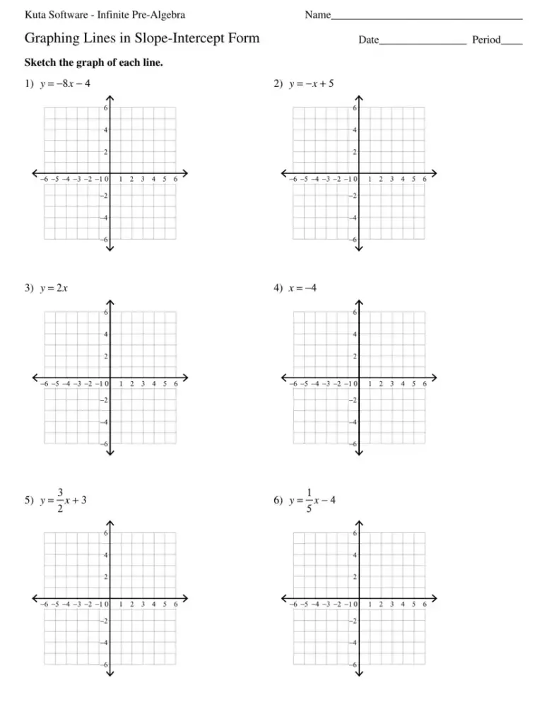 Math worksheet with six blank coordinate grids