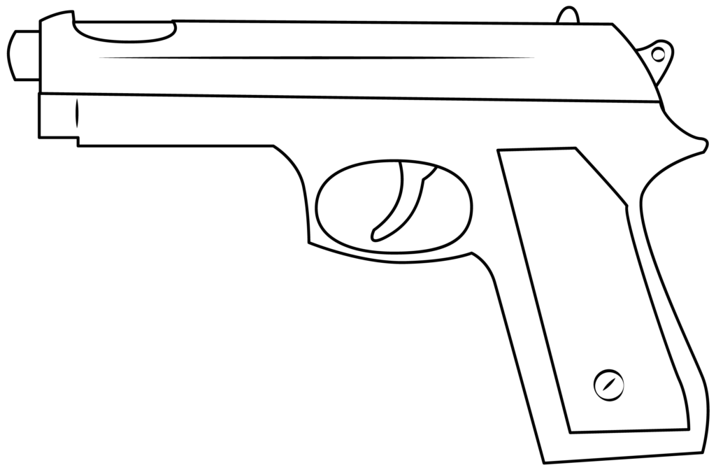 Black-and-white outline drawing of a handgun side view
