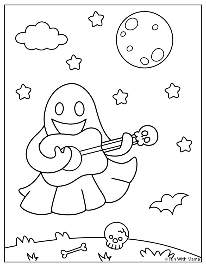 Ghost playing guitar under stars and moon