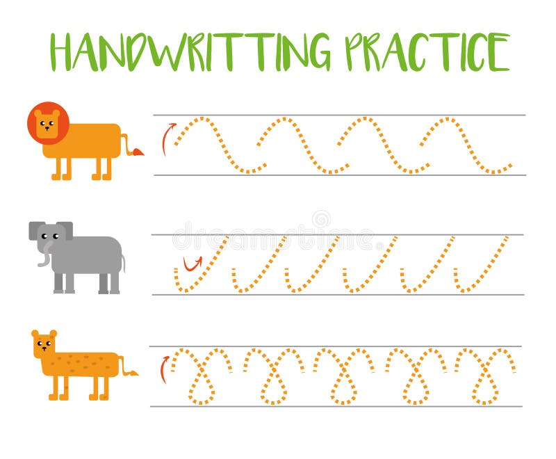 Handwriting practice worksheet with animal tracing lines