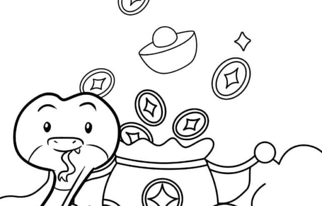 Black-and-white snake with coins and “Happy New Year” text