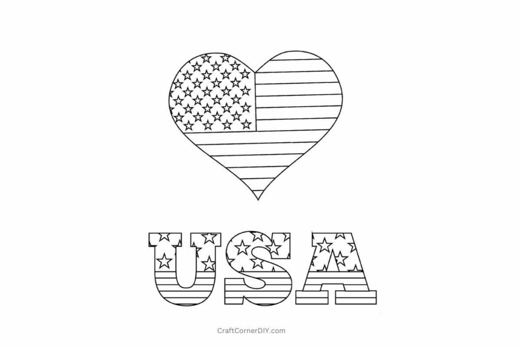 Heart and USA letters with flag pattern