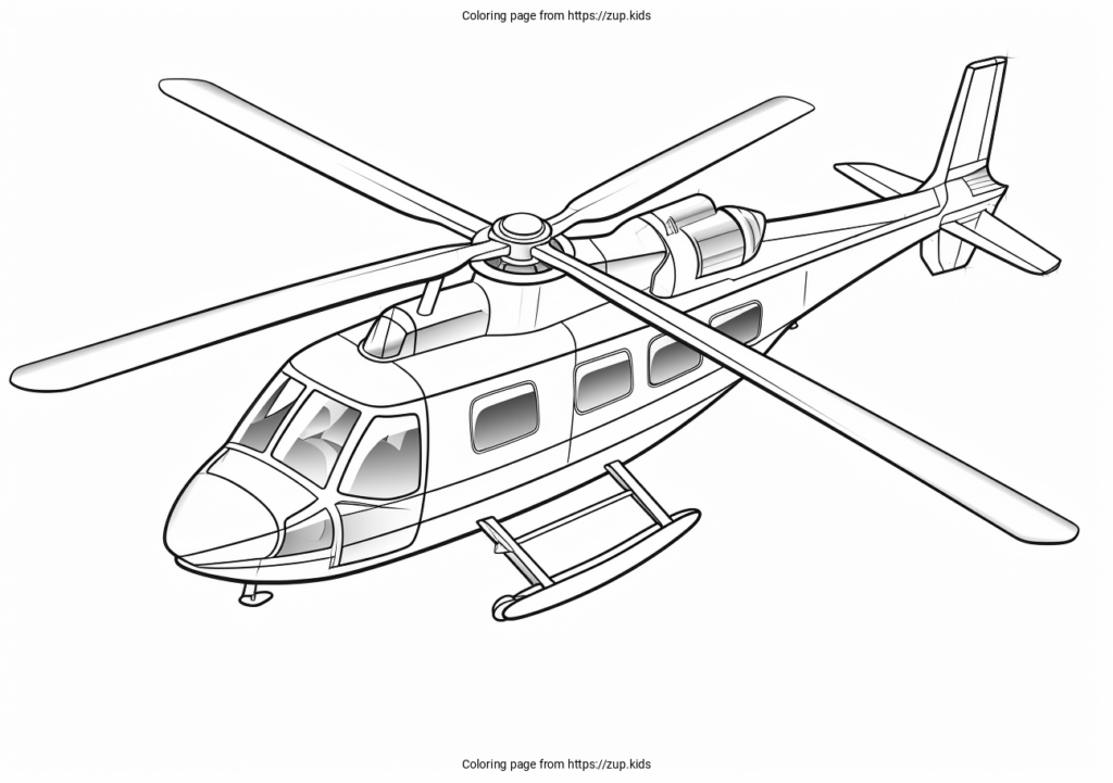 Black-and-white helicopter coloring page on white background