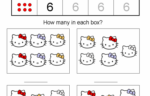 Hello Kitty math worksheet with numbers and faces