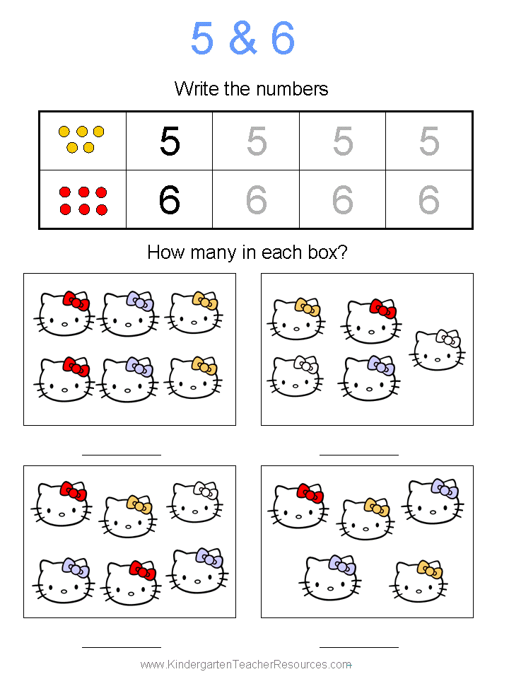 Hello Kitty math worksheet with numbers and faces